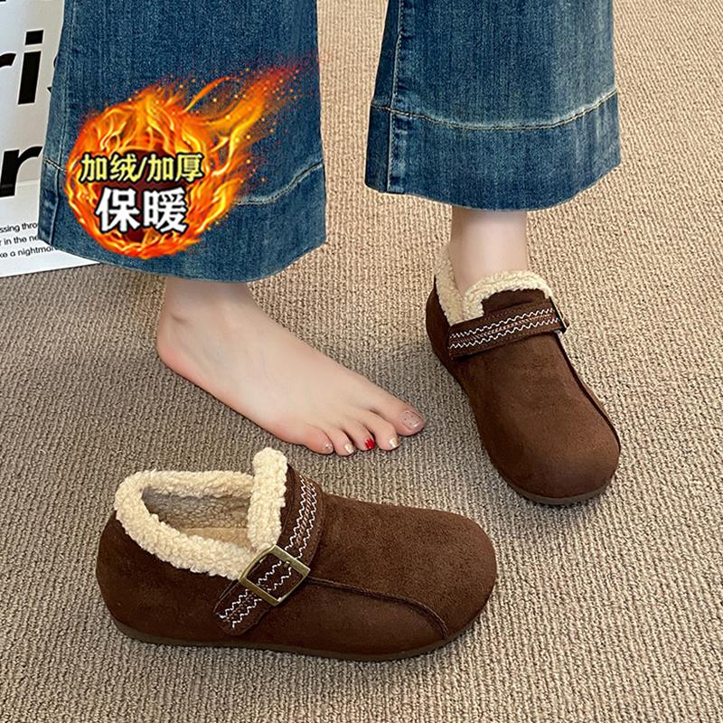 加绒勃肯鞋女冬季2025新款内增高保暖毛毛鞋魔术贴孕妇穆勒休闲鞋