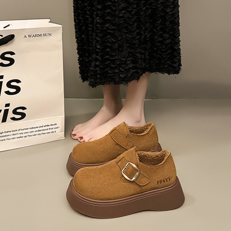 厚底加绒勃肯鞋女2025新款冬季一脚蹬乐福鞋子加厚保暖棉鞋雪地靴