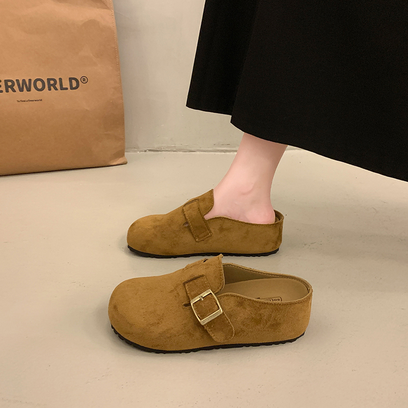 法式厚底内增高勃肯鞋女外穿2025冬季新款小个子博肯鞋包头半拖鞋