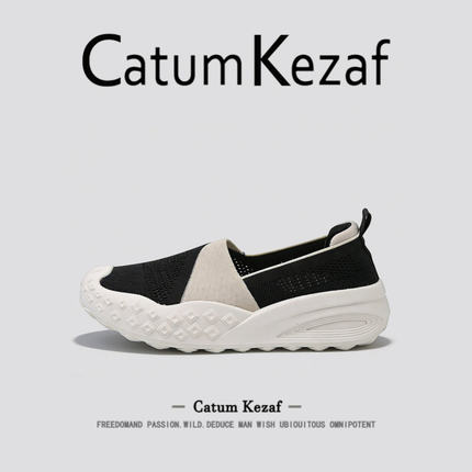 美国CatumKezaf布鞋女夏季透气一脚蹬网鞋女鞋轻便软底黑色渔夫鞋