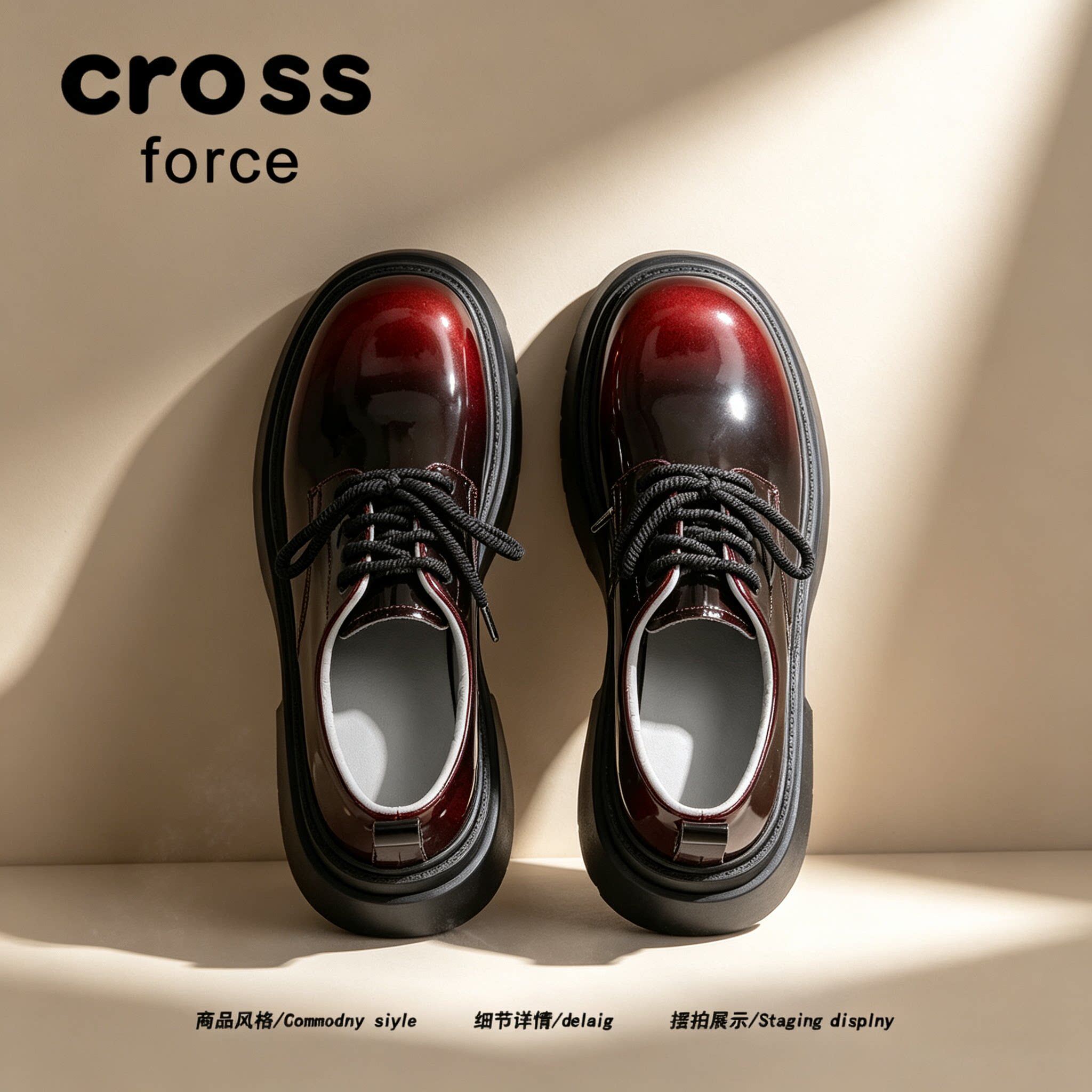 【复古港感】Crossforce秋季高级酒红渐变皮鞋男士通勤增高德比鞋