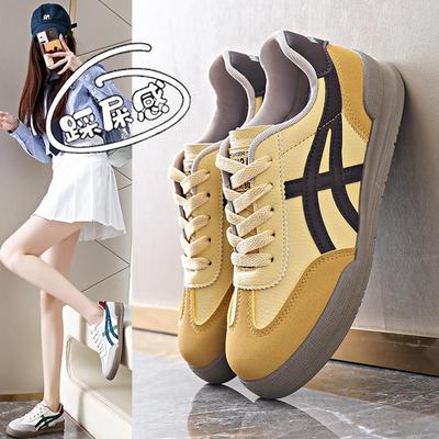 明星同款黄色阿甘德训鞋女2025冬秋爆款时尚百搭休闲板鞋子小码34