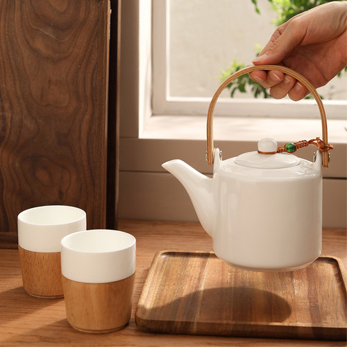 简约白瓷白瓷提梁茶具简约陶瓷杯