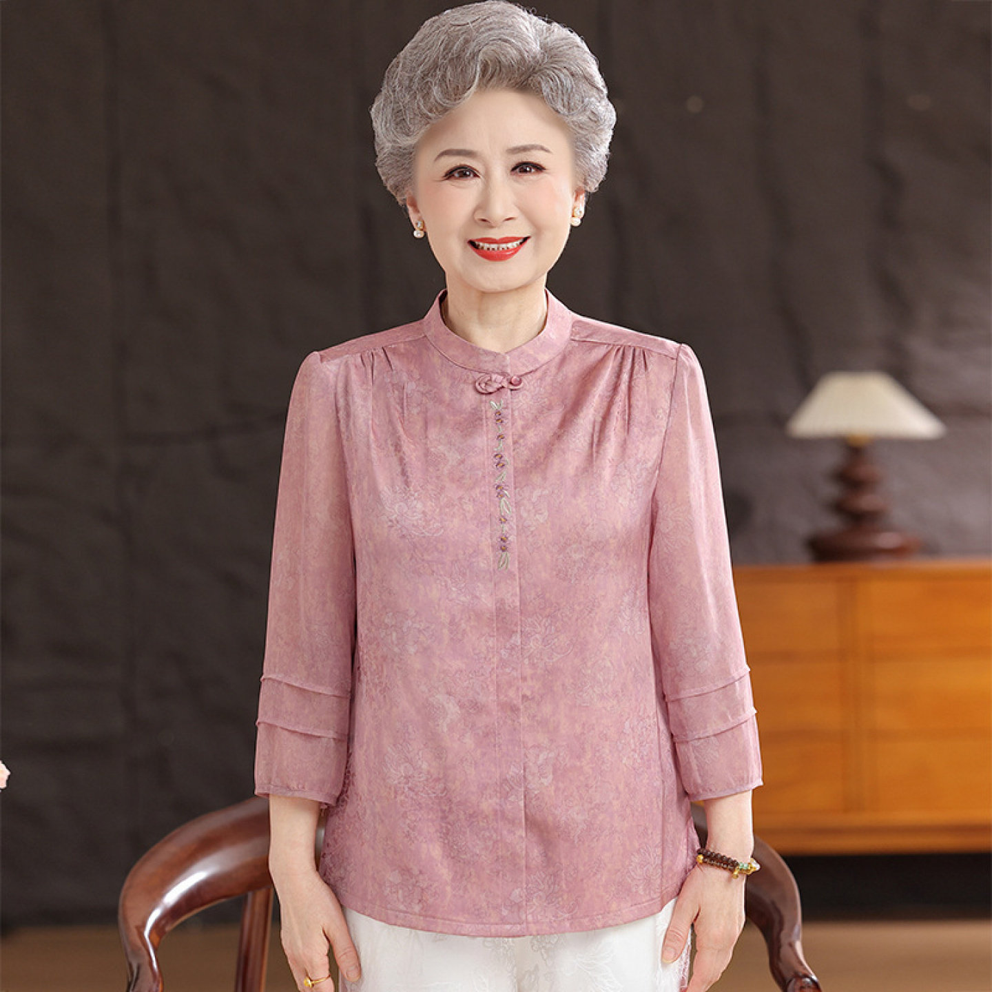 【100%桑蚕丝】妈妈上衣真丝套装中老年人奶奶夏装衬衫女开衫冰凉