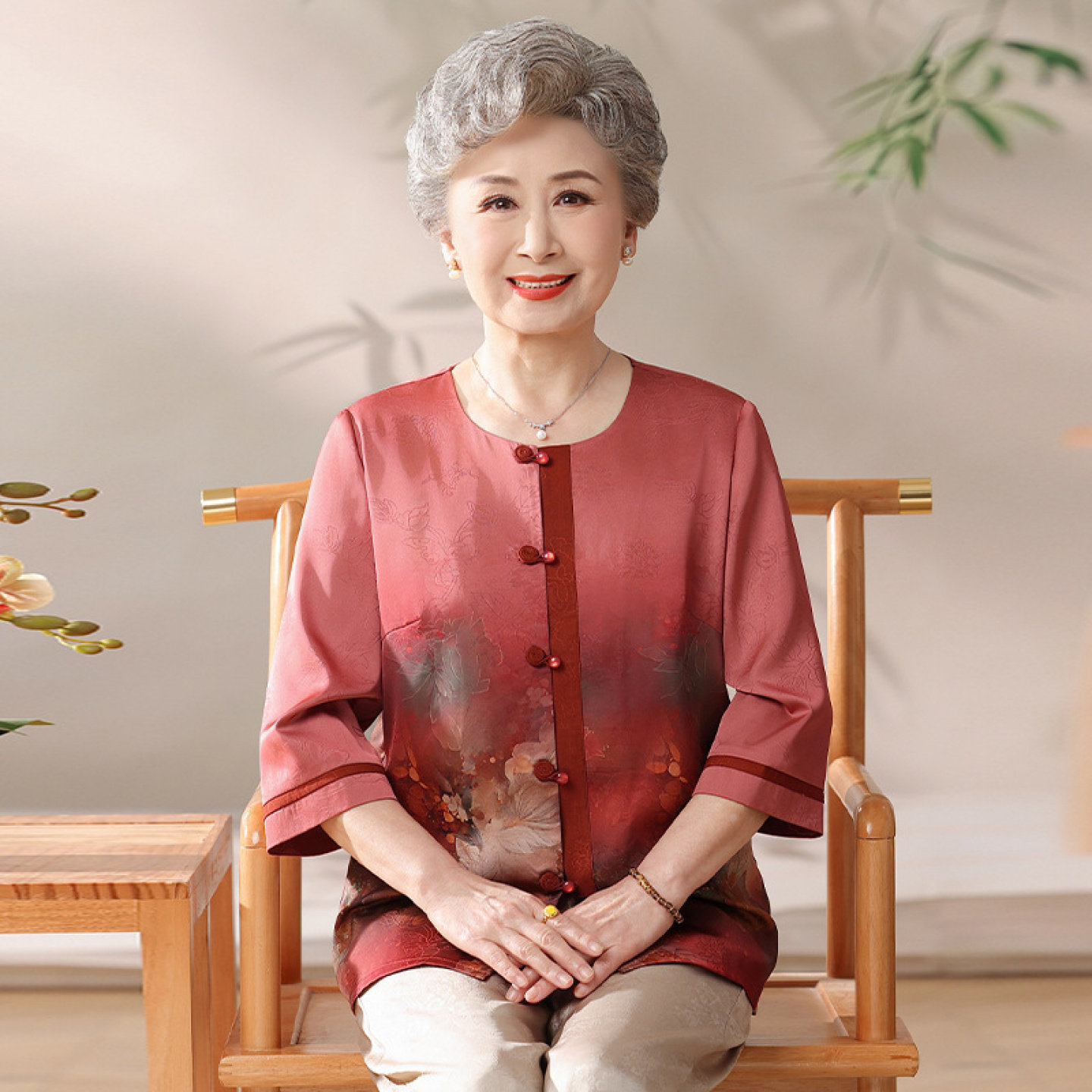 【100%桑蚕丝】中老年人上衣两件套装真丝奶奶夏装衬衫女开衫妈妈