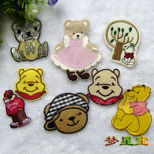 熊狗熊头背胶刺绣布贴衣贴B501卡通动物童装包装饰修补洞补丁贴花