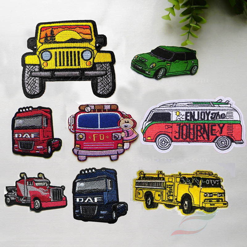熨烫货车吉普卡车工程消防车双层巴士背胶布贴D203刺绣衣服补丁贴