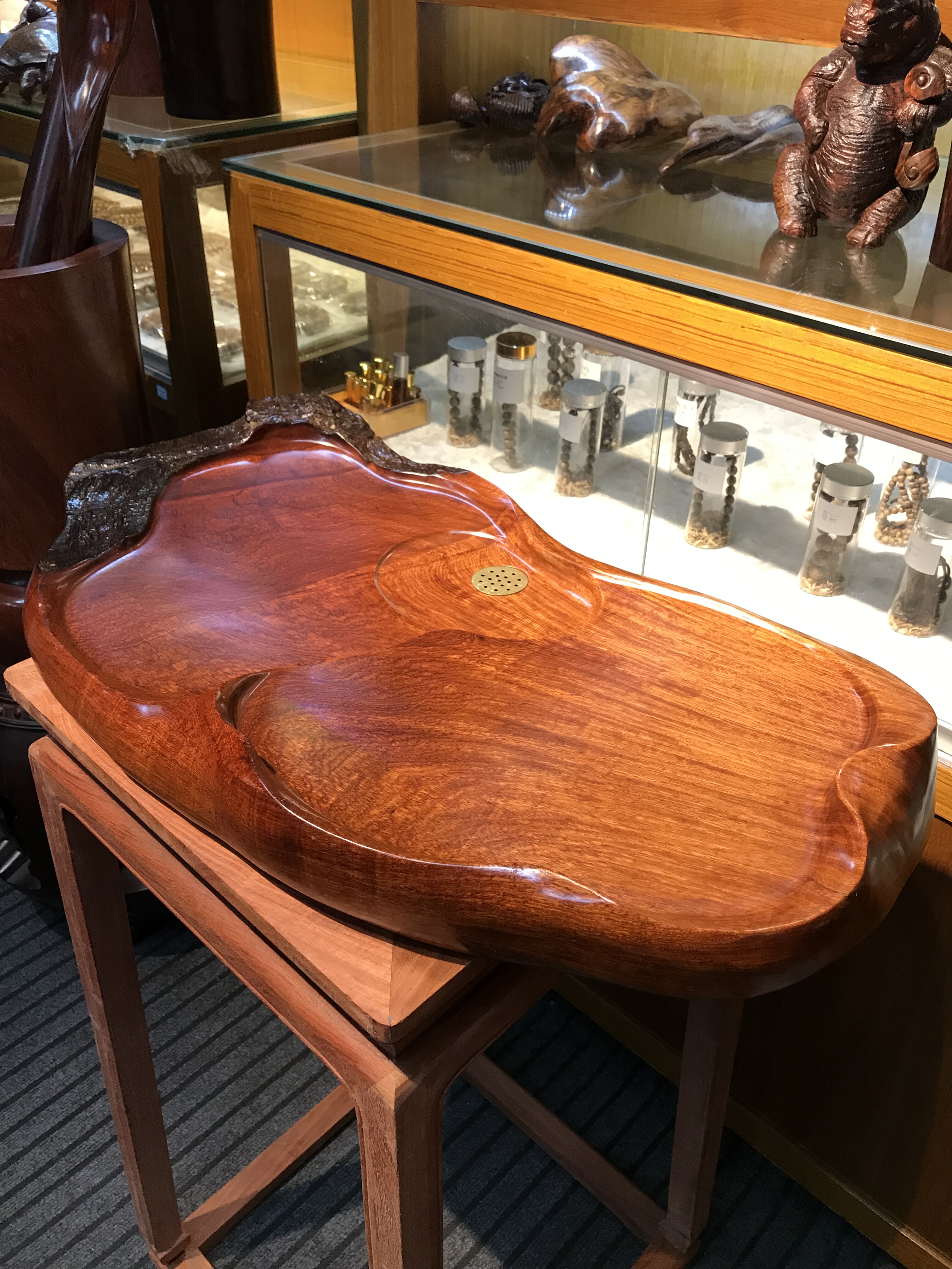 缅甸花梨木功夫茶托盘树根料随行茶几茶板办公室客厅摆放排水茶台