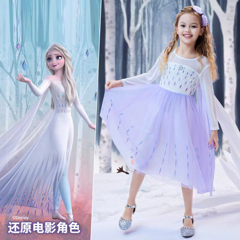 2026夏季新款爱莎公主裙女童冰雪奇缘2艾莎白色连衣裙爱沙5岁女孩