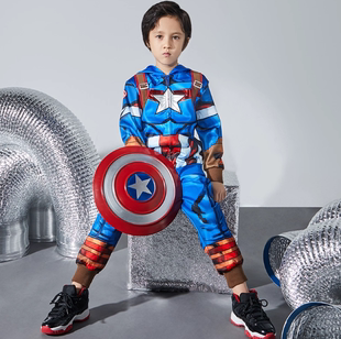 美国队长衣服儿童连帽外套春秋漫威蜘蛛侠男童钢铁侠男孩cosplay