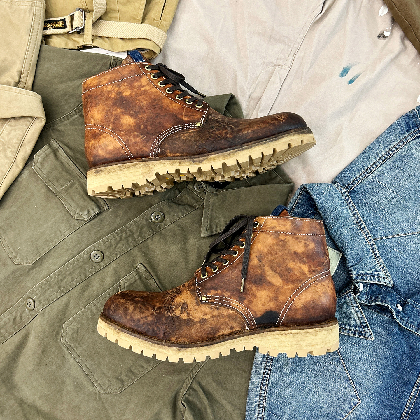 VISVIM UNCLE GUI BRIGADIER爆裂马臀皮手工泥染做旧复古工装潮靴