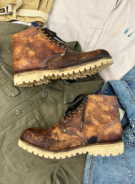 VISVIM UNCLE GUI BRIGADIER爆裂马臀皮手工泥染做旧复古工装潮靴