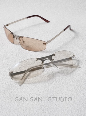 无框y2k椭圆个性太阳眼镜
