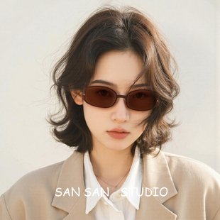 老钱风小棕镜墨镜一片式方形太阳眼镜时髦猫眼偏光防紫外线个性轻
