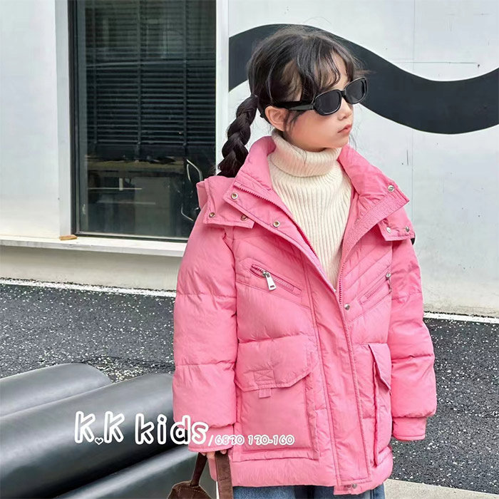 换季特卖  KK kids  女中大童冬装中长款羽绒服 90白鸭绒羽绒外套