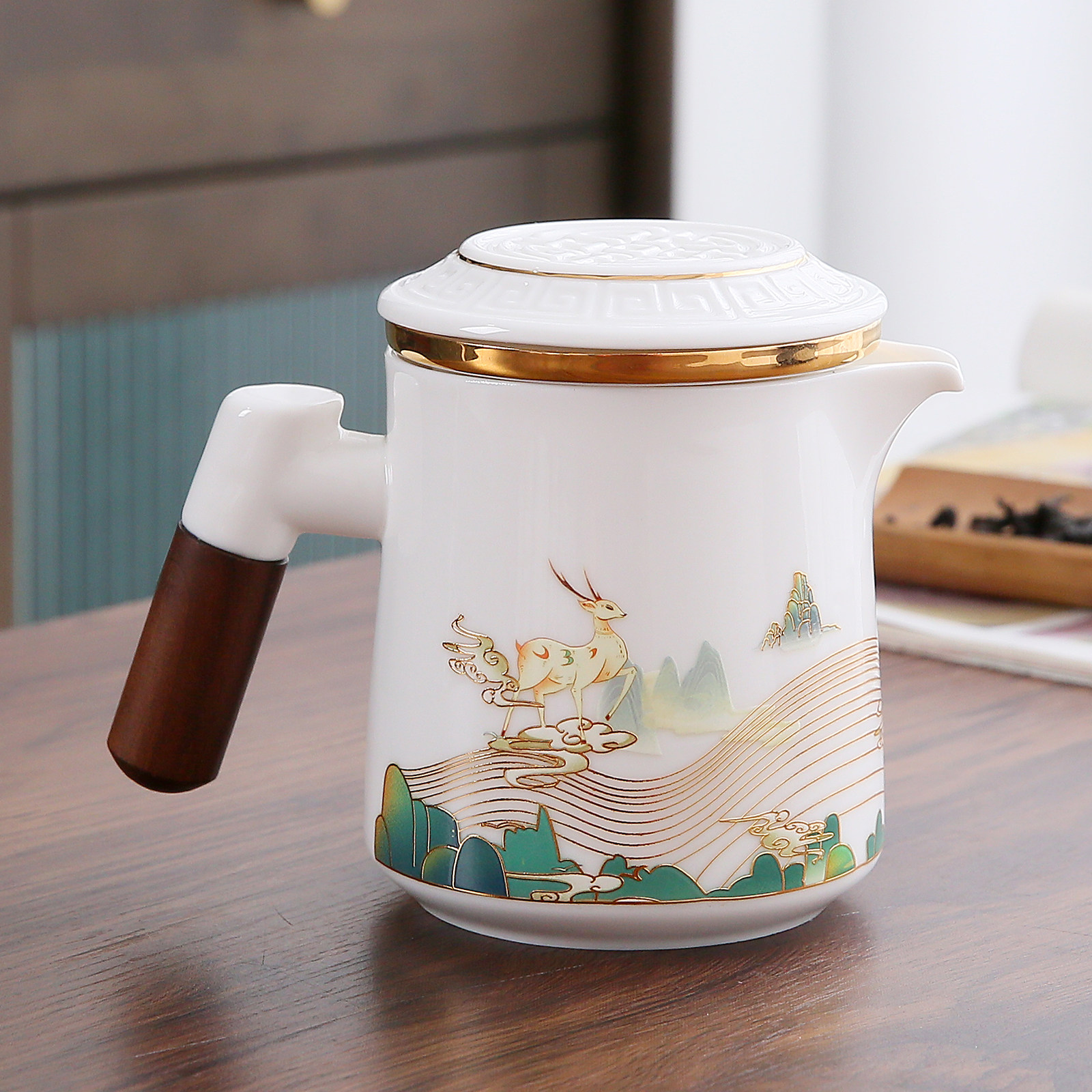 羊脂玉陶瓷旅行茶具套装一壶四杯便携式快客杯户外露营泡茶壶茶杯