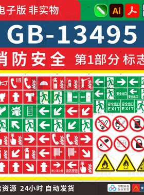 GB-13495国标消防安全标识牌素材出口疏散指示标志2026新国标套装