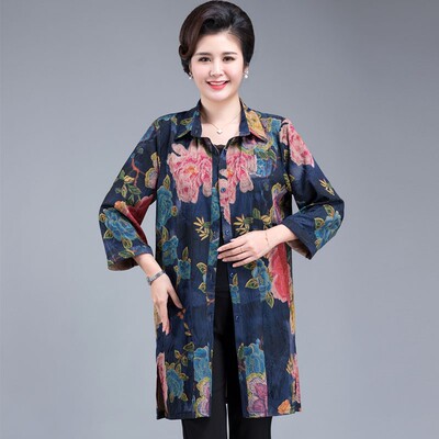 中老年夏装薄款衬衫胖妈洋气上衣