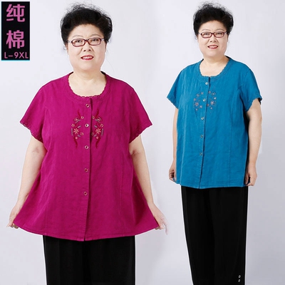 特大码迪佩徕绣花纯棉短袖上衣