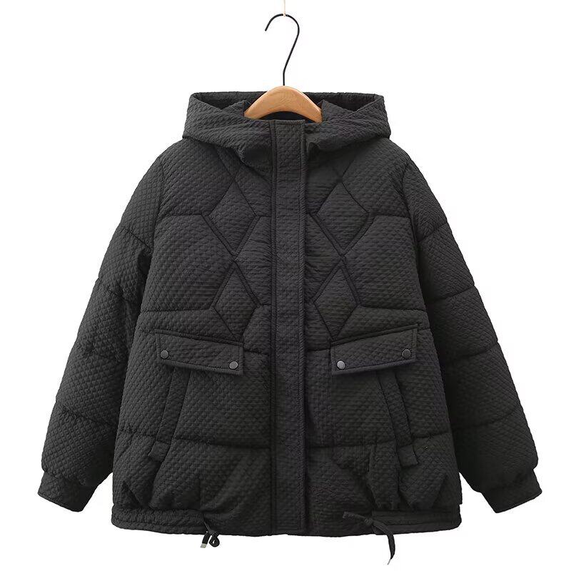 2023冬大码棉服女玉米粒印花棉袄连帽胖妹棉衣8387