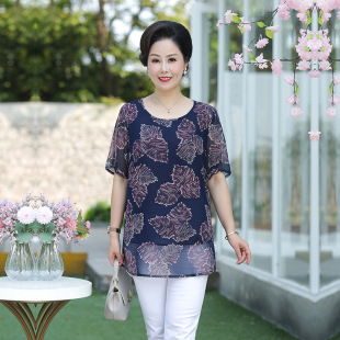 女装 中老年人胖奶奶特大码 夏装 200斤老年女装 雪纺t恤 加肥加大女装