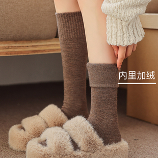 小腿袜女秋冬高筒加厚保暖厚袜子冬季 及膝袜咖啡色长筒袜冬天防滑