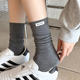 袜子女中筒袜棉质堆堆袜春秋竖条纹布标字母潮袜miu风芭蕾风潮袜