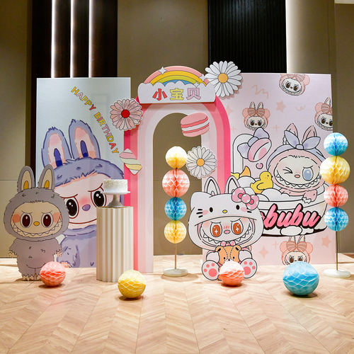 拉布布生日布置labubu定制kt板品