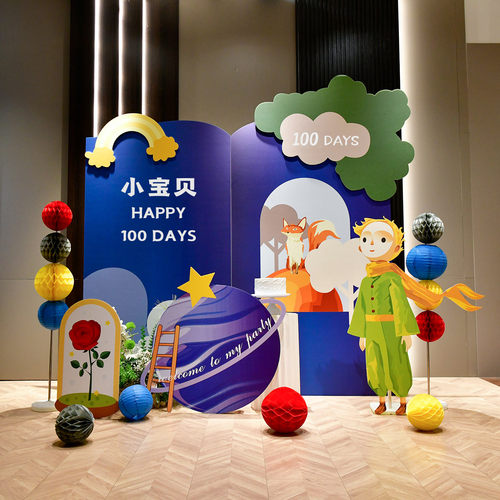 蓝色小王子宝宝生日百天布置背景