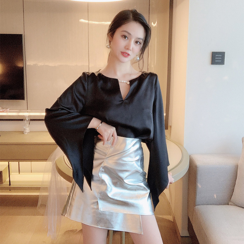 sunny customized Early Autumn jacket Satin Sense of design A small minority pagoda sleeve shirt 2019 new pattern Western style shirtin the Women's clothing/Boutique , Shirt  category - from Buy2taobao.com to provide professional Taobao agent buy service