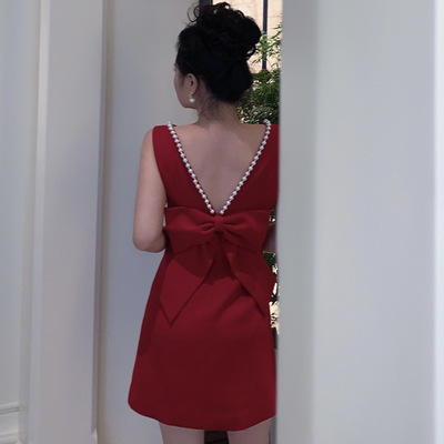 魅鹊2025夏季新款 露背蝴蝶结派对礼服生日聚会洋气女神连衣裙