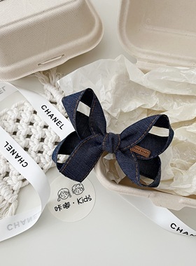 满两件包邮儿童发饰宝宝发夹 韩系蓝色牛仔蝴蝶结发夹鸭夹