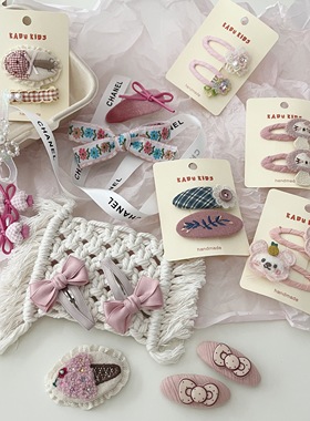 满两件包邮紫色系儿童发夹塞棉蝴蝶结BB夹女童布艺花朵压夹发圈