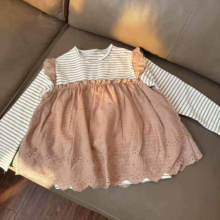 日单tete 外贸出口女童色织条春款纯棉长袖娃娃上衣裙蕾丝T恤,童装/婴儿装/亲子装,T恤,淘宝优惠券,粉丝福利购,淘宝优惠卷