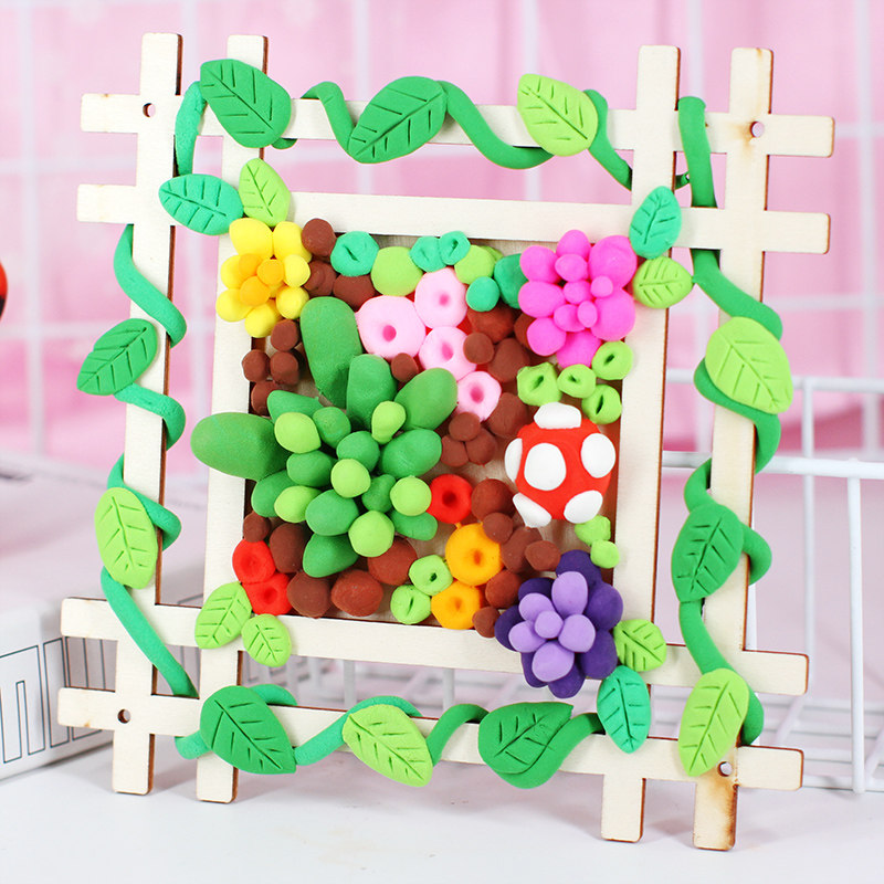 儿童diy手工绘画雪花泥粘土画框 井字木框画框木质画板 白模填色