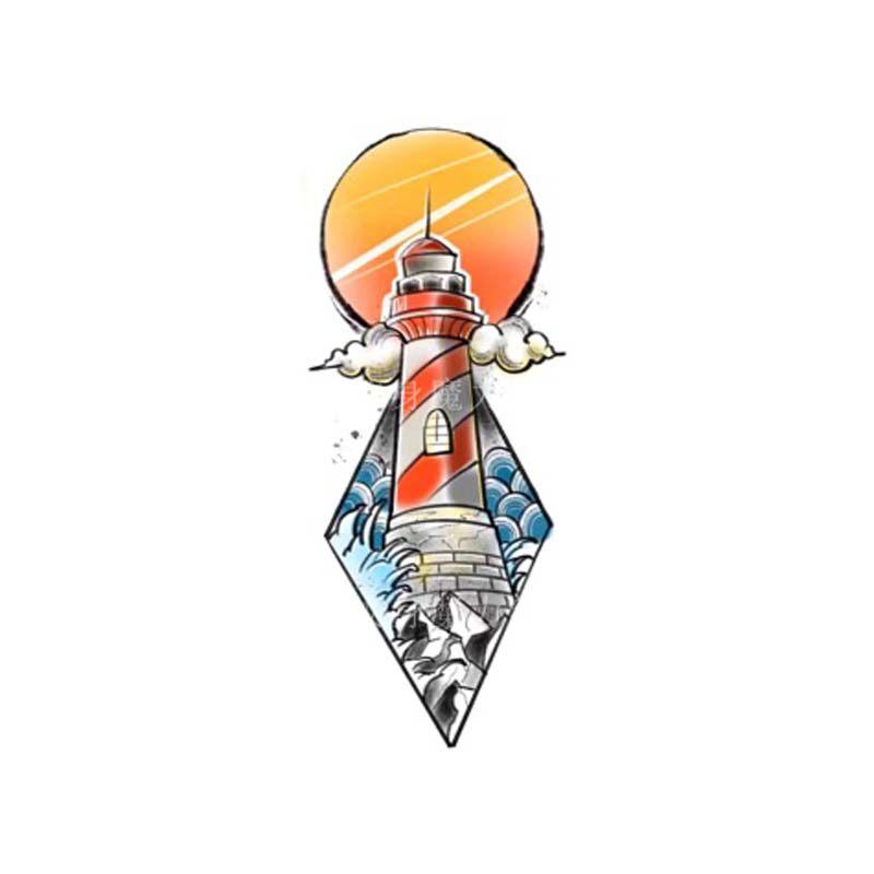 魔力 灯塔old school纹身贴海浪日照前程文身防水持久逼真潮流