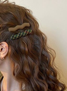 复古毛呢格纹波浪发夹碎发刘海夹高端百搭侧边夹2026新款秋冬发饰