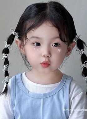 儿童银色蝴蝶结皮筋发圈珍珠拇指圈甜酷小女孩扎辫子头绳宝宝发绳