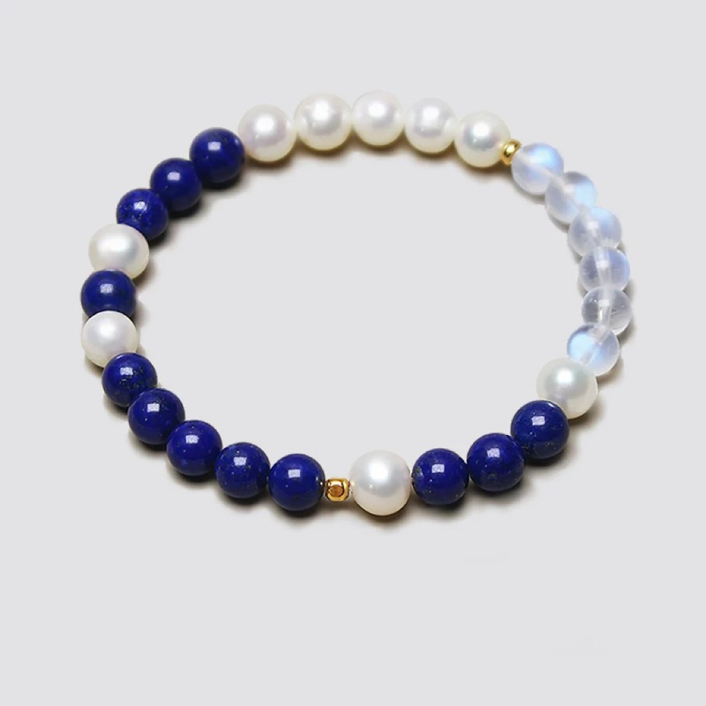 FELIX天然青金石手串蓝月光珍珠手链18k原创设计女款情侣礼物
