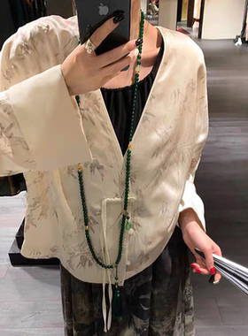 区区欧阳新中式长款绿色串珠流苏项链国风复古斜跨毛衣长链马面裙