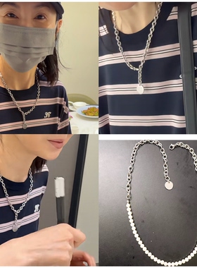张曼玉 小红书同款叠戴项链抹黑钛钢珍珠拼接项圈时尚新潮潮饰品