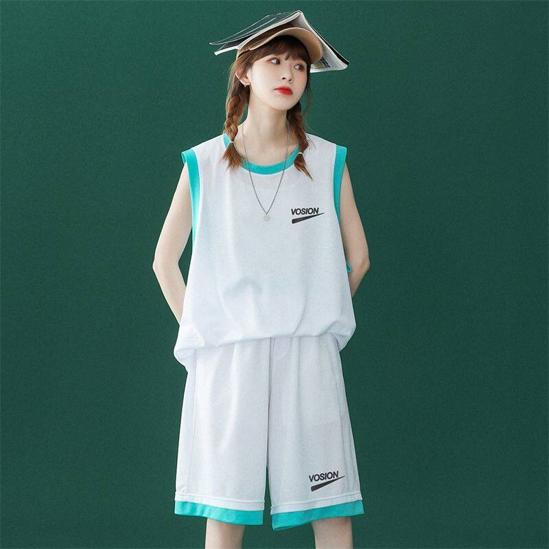无袖运动套装女2023夏季新款学院风两件套学生韩版宽松篮球服球衣