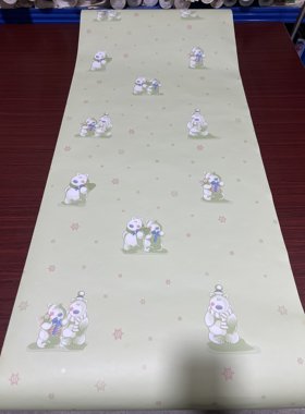 美式复古壁纸绿色底小熊卡通图案儿童房大面积满铺上下墙纯纸壁纸