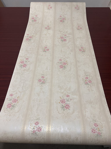 美式田园风环保纯纸墙纸竖条纹田园花客厅电视沙发床头背景墙壁纸