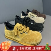 男2025秋冬新款 懒人小丑鞋 加绒运动休闲鞋 丑萌鞋 真皮大头面包鞋 男