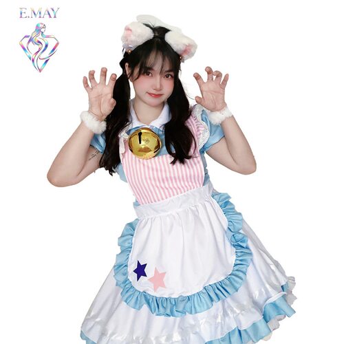 日系可爱蓝色性感猫咪女仆装lolita连衣裙咖啡厅女仆装工作制服装