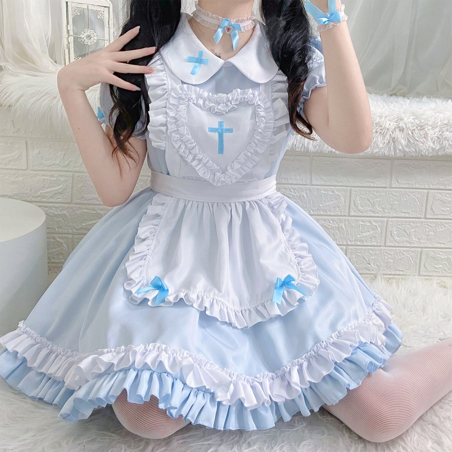 洛丽塔女佣裙 天蓝女十字架仆装 日本软妹lolita 女装大佬 连衣裙