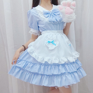 日系女学生可爱夏日泡芙lolita萝莉甜美连衣裙OP女仆蓬蓬裙 cos服