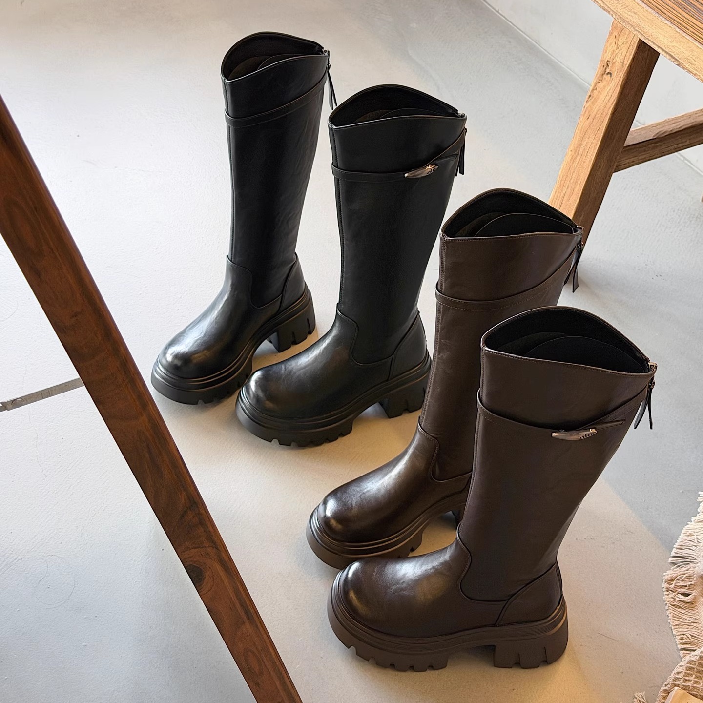 2025新款冬季加绒加厚保暖长筒靴女厚底增高骑士靴不过膝长靴女靴