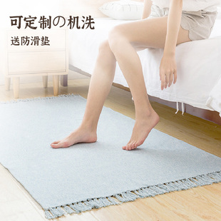棉麻编织地垫薄款 日式 客厅沙发茶几卧室床边布艺地毯防滑机洗露营